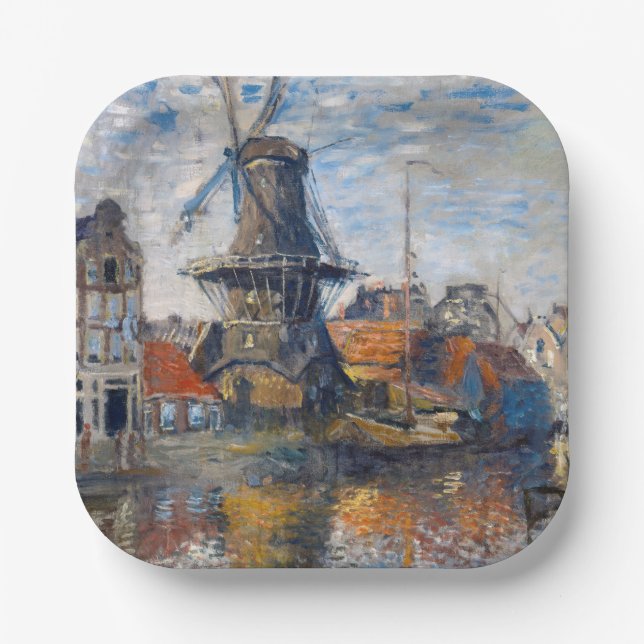 Claude Monet - Windmill, Amsterdam  Paper Plate (Front)