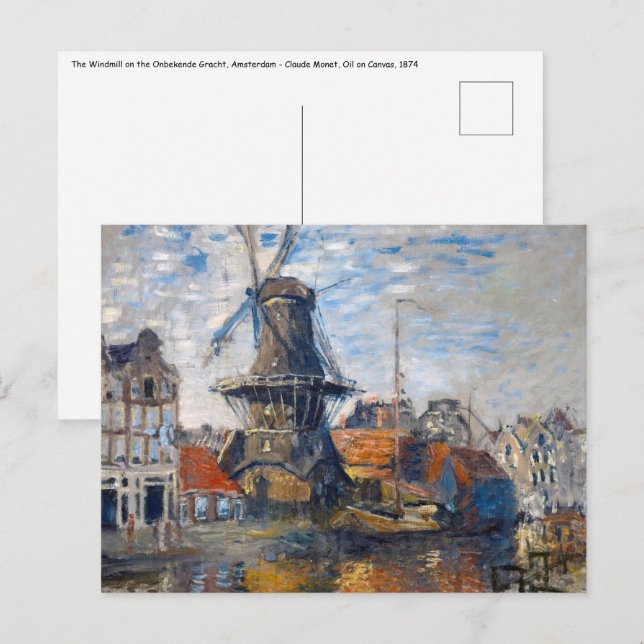 Claude Monet - Windmill, Amsterdam  Postcard (Front/Back)