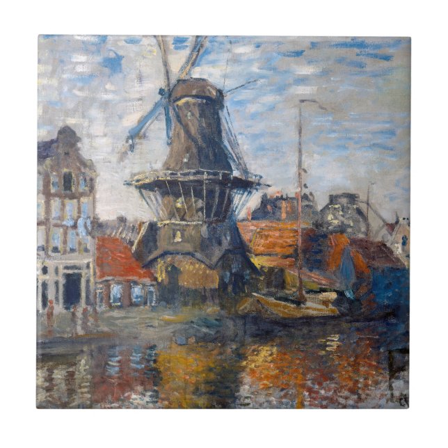 Claude Monet - Windmill, Amsterdam  Tile (Front)