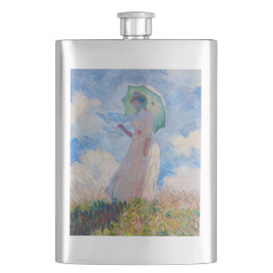 Claude Monet - Woman with a Parasol facing left Hip Flask