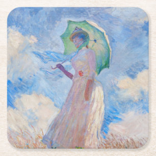 Claude Monet - Woman with a Parasol facing left Square Paper Coaster