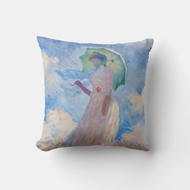 Claude Monet - Woman with a Parasol facing left Throw Pillow (Front)