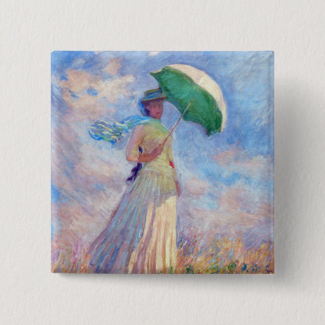 Claude Monet - Woman with a Parasol facing right 2 Inch Square Button (Front)