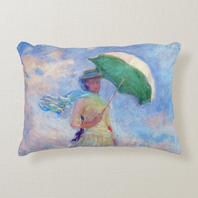 Claude Monet - Woman with a Parasol facing right Accent Pillow (Front)