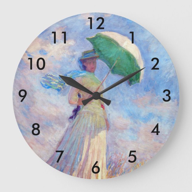 Claude Monet - Woman with a Parasol facing right Large Clock (Front)