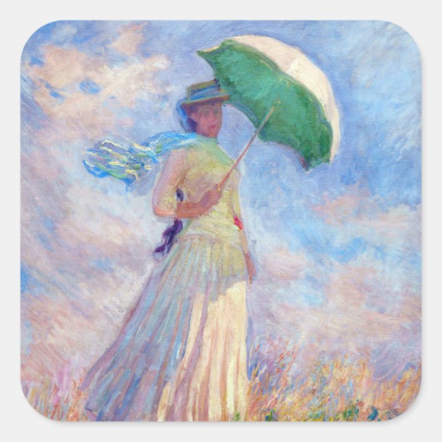 Claude Monet - Woman with a Parasol facing right Square Sticker (Front)