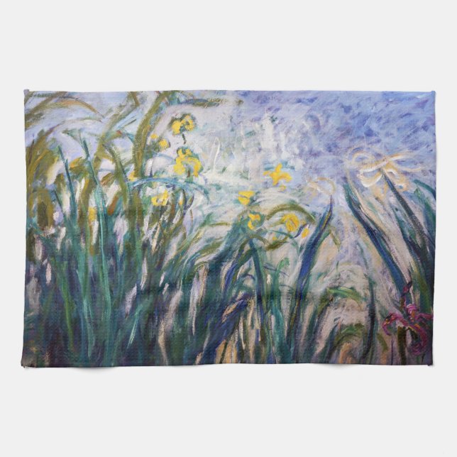 Claude Monet - Yellow and Purple Irises Kitchen Towel (Horizontal)