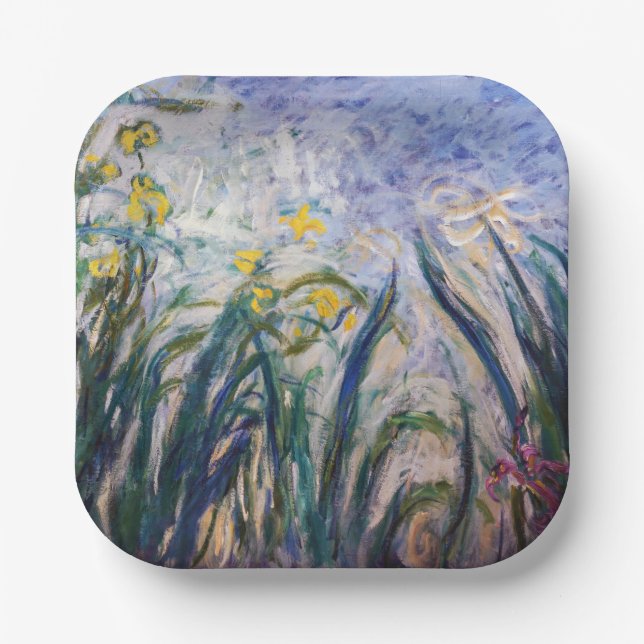 Claude Monet - Yellow and Purple Irises Paper Plate (Front)
