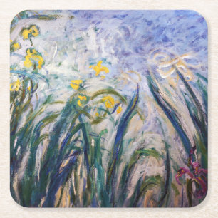 Claude Monet - Yellow and Purple Irises Square Paper Coaster