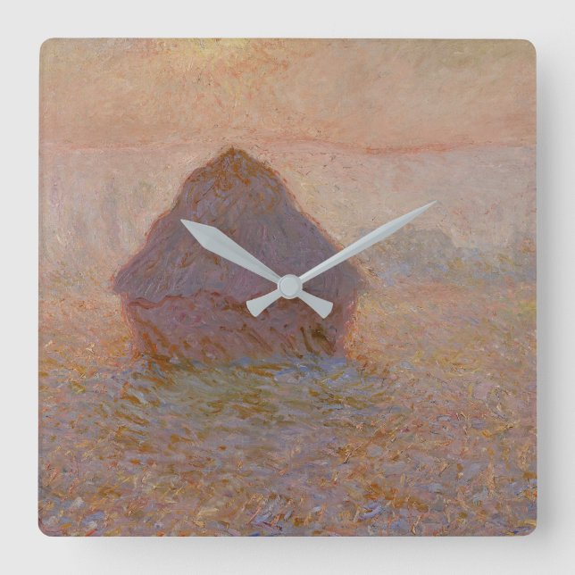 Claude Monet's Grainstack, Sun in the Mist (1891) Square Wall Clock (Front)