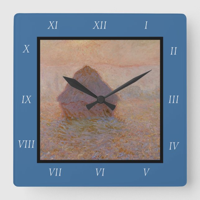 Claude Monet's Grainstack, Sun in the Mist (1891) Square Wall Clock (Front)