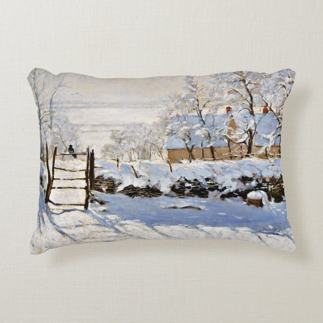 Claude Monet's painting, The Magpie,  Accent Pillow (Front)