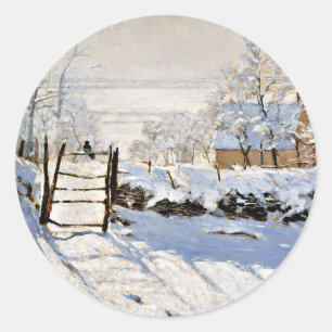 Claude Monet's painting, The Magpie, Classic Round Sticker