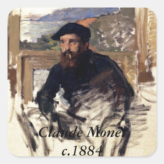 Claude Monet's Self Portrait in his Atelier Square Sticker (Front)