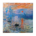 Claude Monet's Sunrise Tile<br><div class="desc">Claude Monet's "Sunrise" is a famous painting that was created in 1872. It depicts the sun rising over the harbour of Le Havre, a city in France where Monet was born. The painting is known for its bright colours and hazy atmosphere, which captures the beauty and tranquillity of a new...</div>