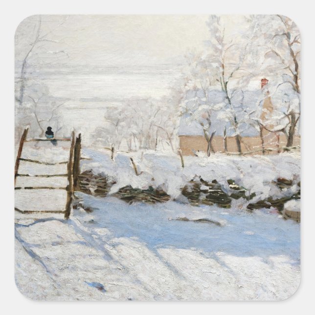 Claude Monet's The Magpie Christmas Square Sticker (Front)