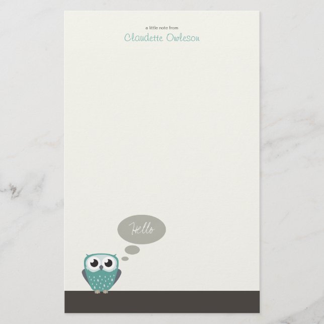Claude the Little Owl | Cute Note Paper (Front)
