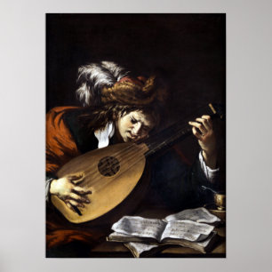 Claude Vignon The Lute Player Poster