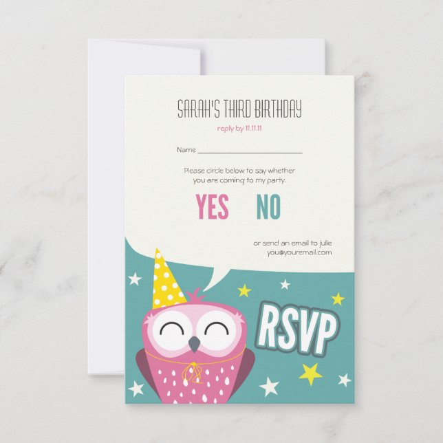 Claudette le Owl Anniversaire de enfant Party RSVP (Devant)