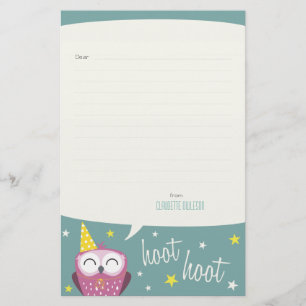 Claudette the Party Owl   Lined Note Paper