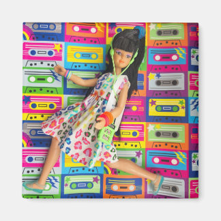 Claudia and her colourful cassettes magnet