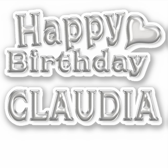 Claudia Happy Birthday silver Sticker (Front)