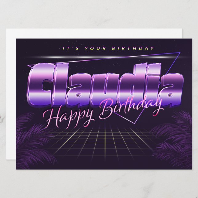 Claudia name first name lila retro card birthday (Front/Back)