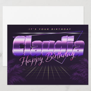 Claudia Name Vorname lila retro Karte Geburtstag Card