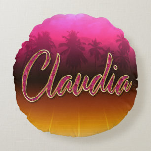 Claudia Vorname Name golden pink Kissen Round Pillow
