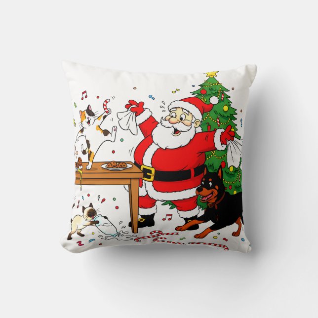 Claus-trophobia: Santa’s Cookie Chaos Crew Throw Pillow (Front)