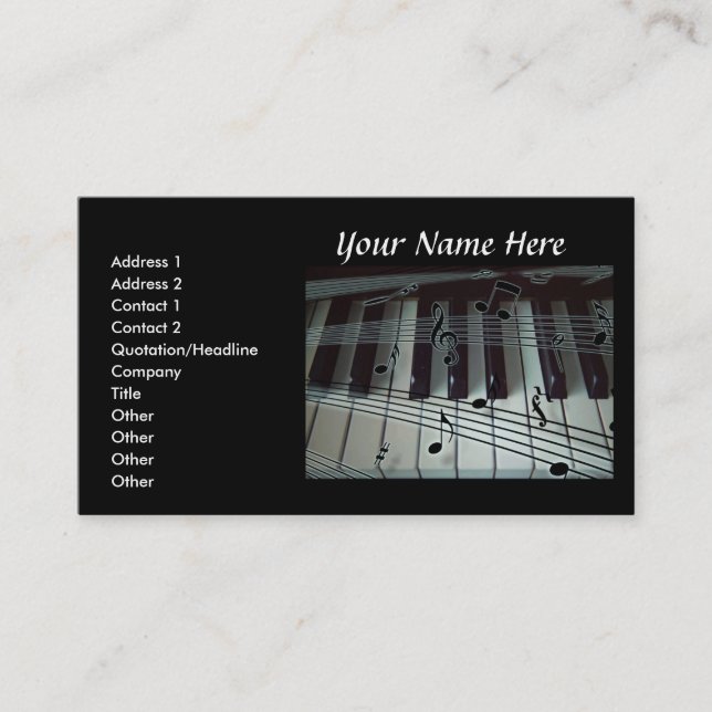 Clavier de piano et carte de visite de notes de (Devant)