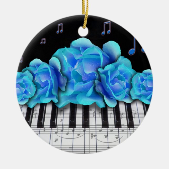 Clavier de piano et ornement bleu de roses (Devant)