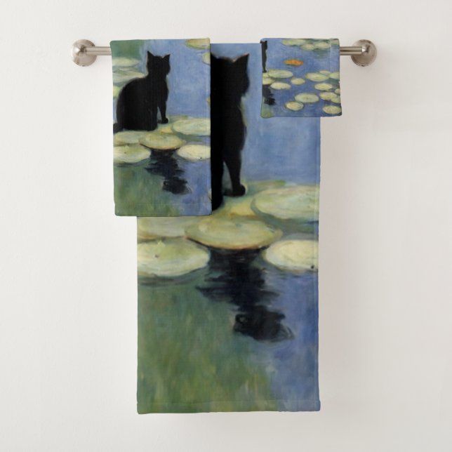 Claw Monet Water Lilies Cat Pond Bath Towel Set (Insitu)