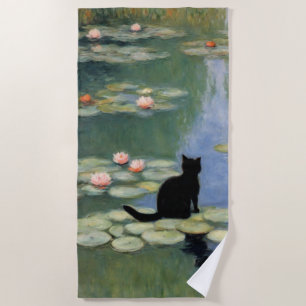 Claw Monet Water Lilies Cat Pond Beach Towel
