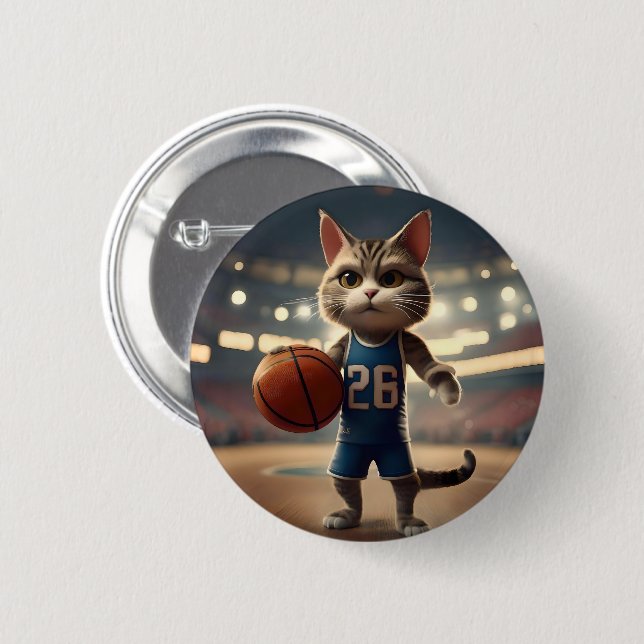 Claw-some Hoops: The Fearless Cat Basketballer 2 Inch Round Button (Front & Back)