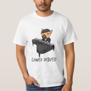 Clawed Debussy Piano Player Cat Pun Fun Gift T-Shirt