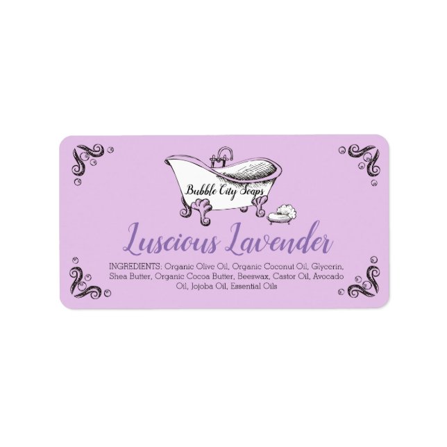 Clawfoot tub soap dish bathtub handmade soap label (Front)