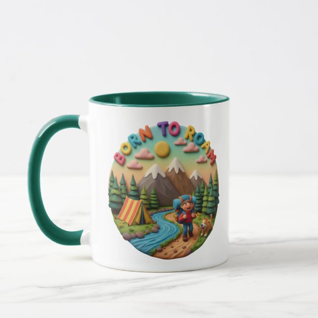 Clay Art “Born to Roam” Camping Adventure Scene Mug (Left)