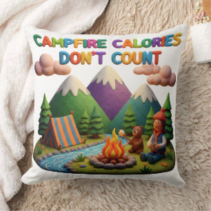 Clay Art “Campfire Calories Don’t Count” Scene Throw Pillow