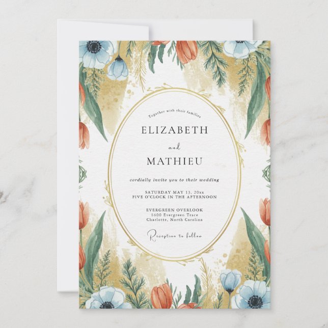 Clay Azure Poppy Wedding Invitation (Front)