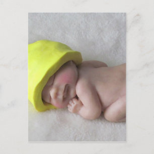 Clay Baby Sleeping on Tummy, Elf Hat, Sculpture Postcard