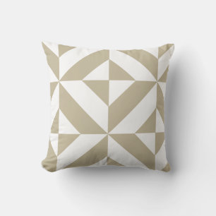 Clay Beige Geometric Deco Cube Pattern Throw Pillow