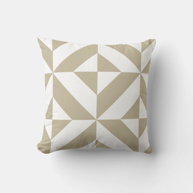 Clay Beige Geometric Deco Cube Pattern Throw Pillow (Front)