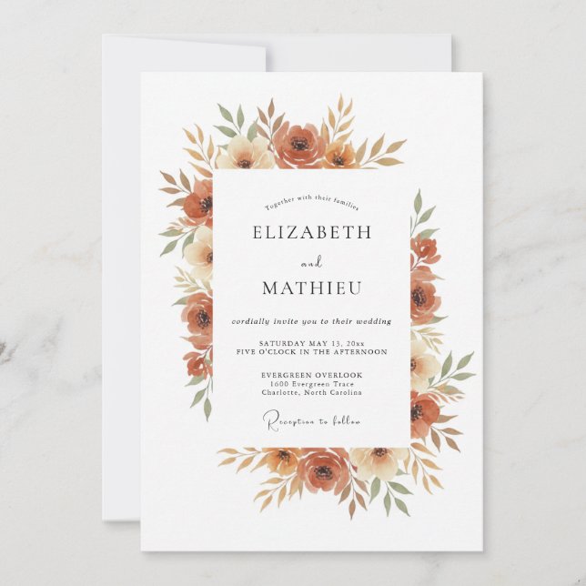 Clay Blossom Wedding Invitation (Front)