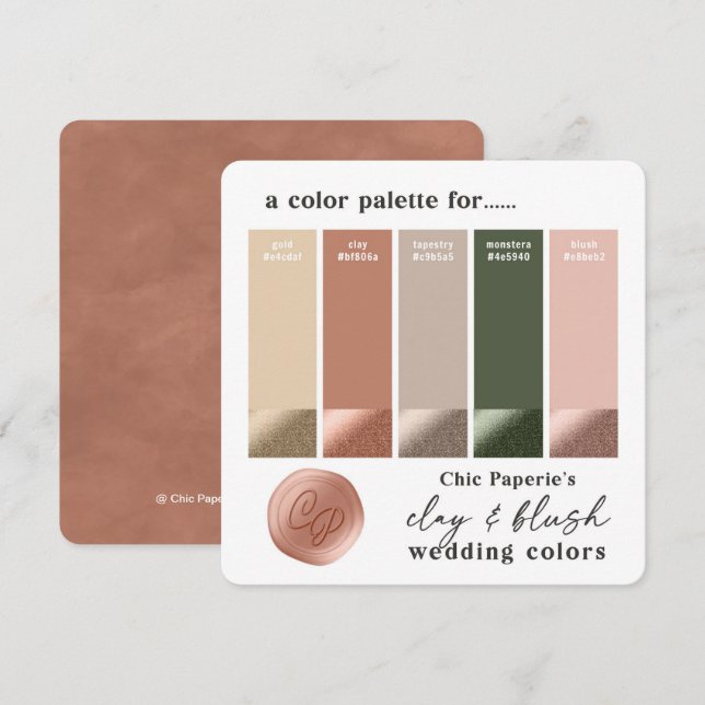 Clay & Blush Pink 2022 Wedding Colour Palette Card (Front/Back)