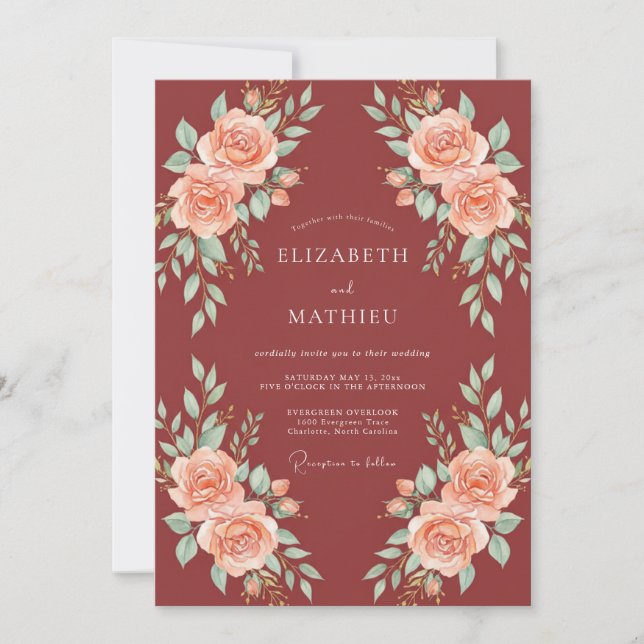 Clay Coral Petal Wedding Invitation (Front)