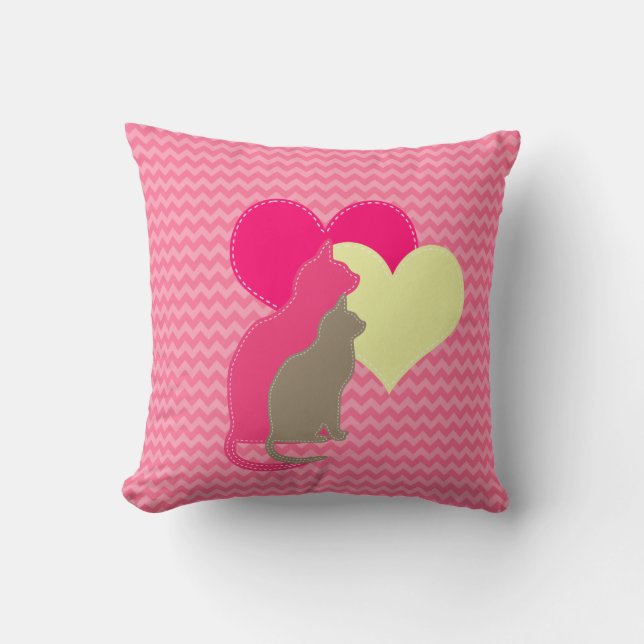 Clay, Cream, Pink Cats on ChevronThrow Pillow (Front)