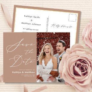 Clay Elegant Script Modern Photo Save The Date Announcement Postcard