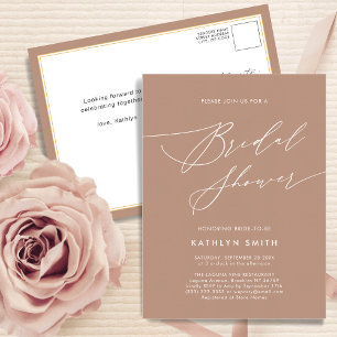Clay Elegant Script Modern Simple Bridal Shower Invitation Postcard