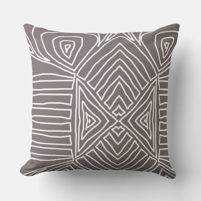 clay grey Tribal Maze Mud Cloth Pattern African Throw Pillow (Front)